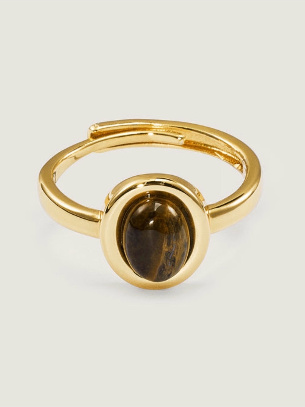 BloomChic Gold Ring with Brown Tiger Eye Cabochon - Adjustable